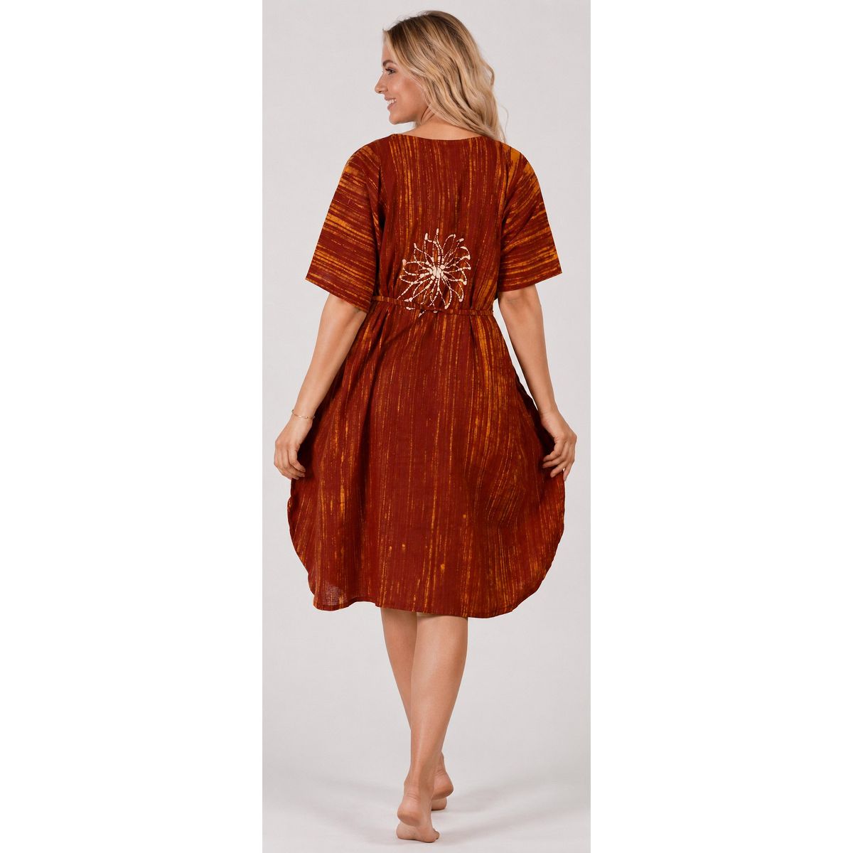 LA LEELA Summer Cotton Resortwear Caftan for Women Vacation Cruise Holiday Loungewear Maternity Friendly Beachwear Dress 2X-3X Red Paisley - thumbnail 2