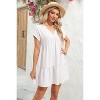 Imily Bela  Summer Flowy Babydoll Dress V Neck Short Sleeve Swing Mini Tunic Casual - 3 of 4