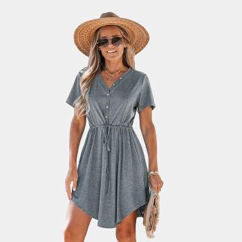 Women's V-Neck Front Button Jersey Dress - Cupshe