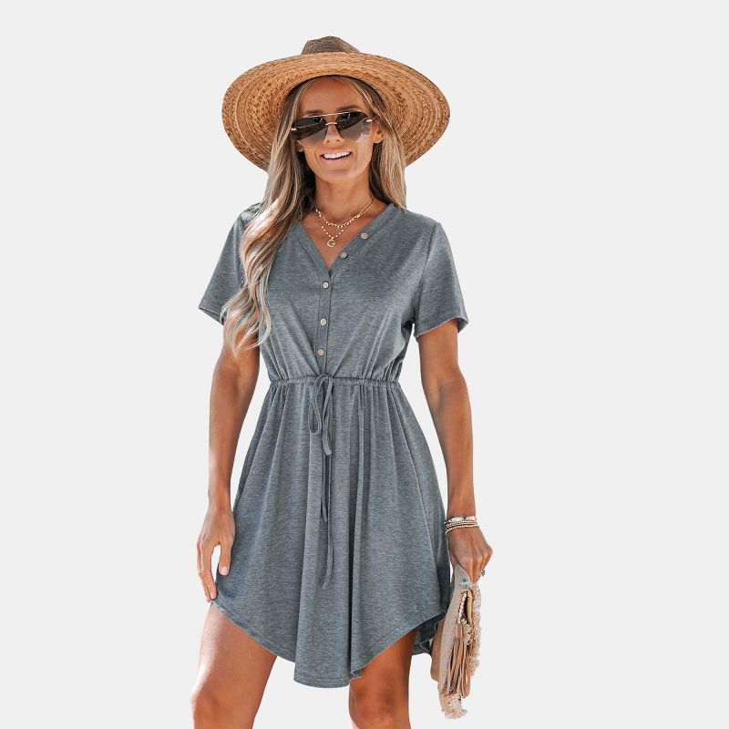 Women's V-Neck Front Button Jersey Dress - Cupshe, 1 of 7