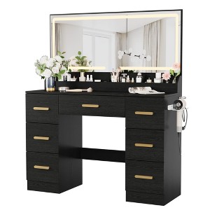 45.9In Makeup Vanity Desk, 3 Lighting Modes Adjustable Brightness, Vanity Table with Power Outlet &8 Drawers, for Powder Room and Bedroom - 1 of 4