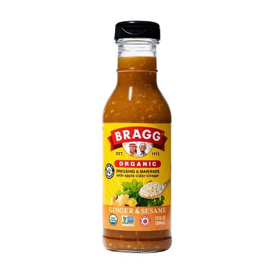 Bragg Organic Ginger Sesame Salad Dressing and Marinade with Apple Cider Vinegar, 12 fl oz Bottle, Pack of 4