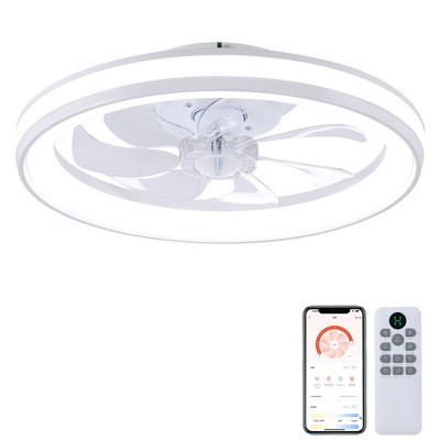 HUMHOLD 20'' Ceiling Fan with Light and Remote, Low Profile Ceiling Fans with 3-Color Dimmable Lights, 6 Wind Speeds Flush Mount Ceiling Fan