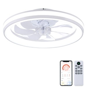 HUMHOLD 20'' Ceiling Fan with Light and Remote, Low Profile Ceiling Fans with 3-Color Dimmable Lights, 6 Wind Speeds Flush Mount Ceiling Fan - 1 of 4