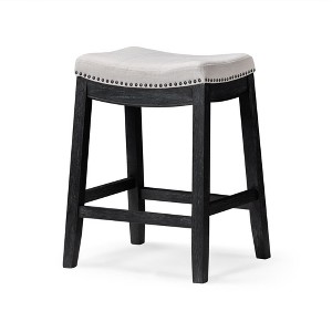 Maven Lane Sophia Backless Counter Stool in Aged Black Finish with Snow White Fabric - 1 of 4