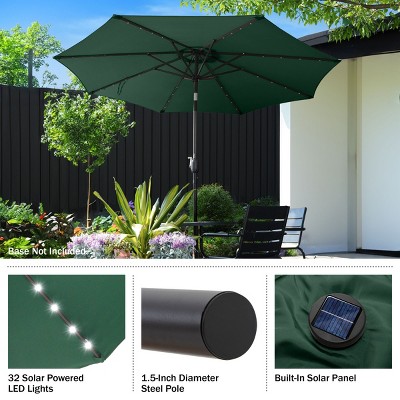Green 9-Foot Patio Umbrella with Solar LED Lights