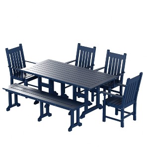 WestinTrends 6 Piece Outdoor Patio Dining Set Outdoor Table and Bench Armchair Set - 1 of 4