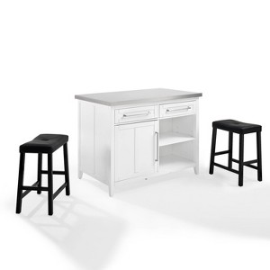 Silvia Stainless Steel Top Island with Upholstered Saddle Stools White/Black - Crosley - 1 of 4