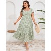 YESFASHION Women Plus Size Maxi Dress Floral Ruffle Summer Dress Short Sleeve Long Dress High Waist Sweethearte Neck Casual Dress - 2 of 4
