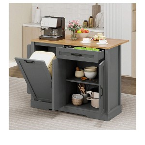 50 Inch Rolling Kitchen Island On Wheels With Drop Leaf & Drawer Kitchen Island Cart With Cabinet Trash Can Storage Cabinet For 13 Gallon Trash Bin - 1 of 4