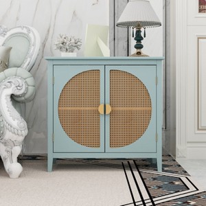 Crete Rattan Accent Storage Cabinet with 2 Rattan Doors,Semicircular Shape Doors Natural Storage Cabinet With 1 Adjustable Inner Shelves-Maison Boucle - 1 of 4