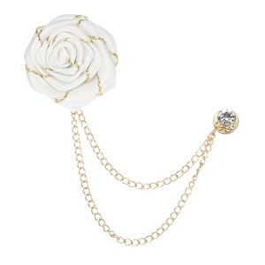 Unique Bargains Cloth Flower Lapel Pin with Gold Badge Tassel Chain Brooches 1.57 inch 1 Pc - 1 of 4