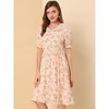 INSPIRE CHIC Women's Vintage Floral Peter Pan Collar High Waist Puff Sleeve A-line Midi Dress - 2 of 4