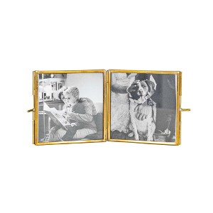 4x4 Folding Double Sided 2-Photo Tarnished Brass Metal Picture Frame w/ Glass Pane - 1 of 4