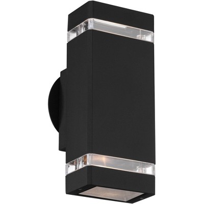 Possini Euro Design Modern Outdoor Wall Light Fixture Black 10 1/2" Rectangular Glass Up Down for House Porch Patio