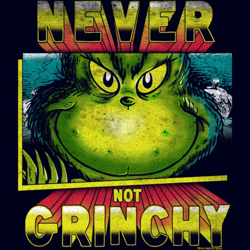 Juniors Womens Dr. Seuss Distressed Never Not Grinchy T-Shirt, 2 of 4