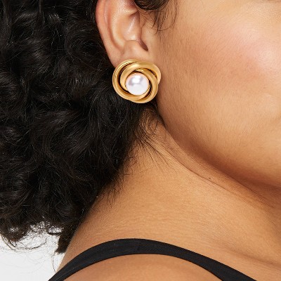 Pearl Button Earrings - A New Day Gold - image 3