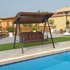 Tangkula 3-Person Patio Swing Seat Outdoor Porch Swing All Weather Hammock w/Adjustable Canopy & Cushions Brown/Gray - 2 of 4