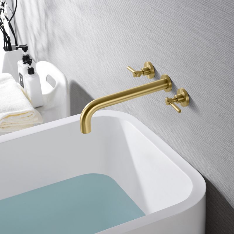 SUMERAIN Bathroom Wall Mounted Tub Filler Faucet with Brass Rough in Valve, Brushed Gold  Finish, 5 of 8