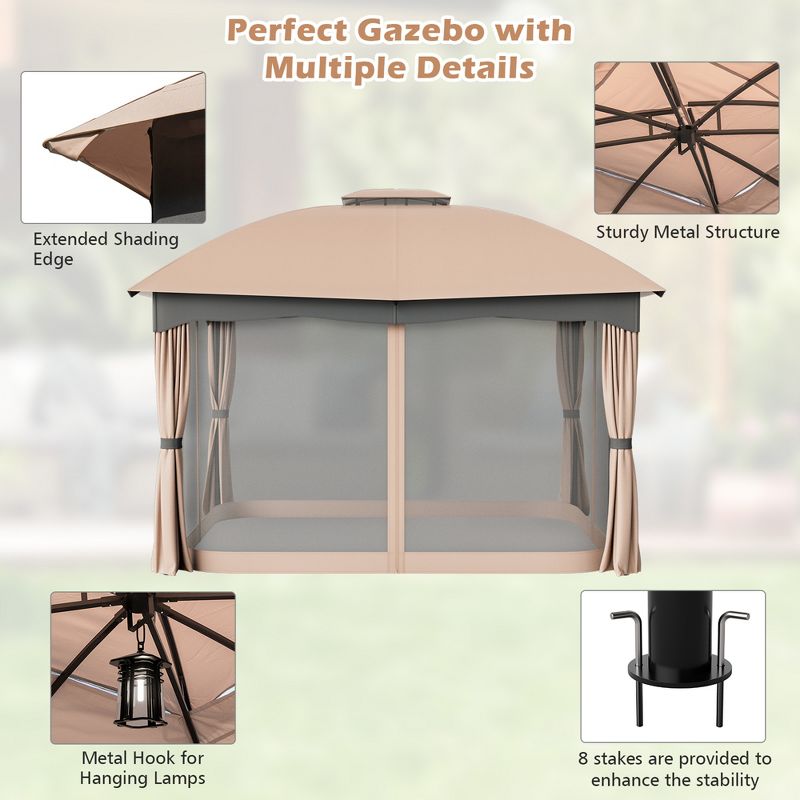 Tangkula Patio 12'x 10'Canopy Heavy Duty Steel Gazebo Double Vented Outdoor Brown, 5 of 9