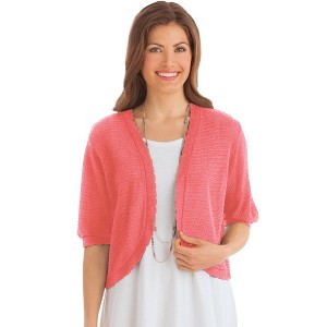 Collections Etc Open-Front Stitched Short Sleeve Shrug, Lightweight Layer Piece with Scalloped Trim - 1 of 3