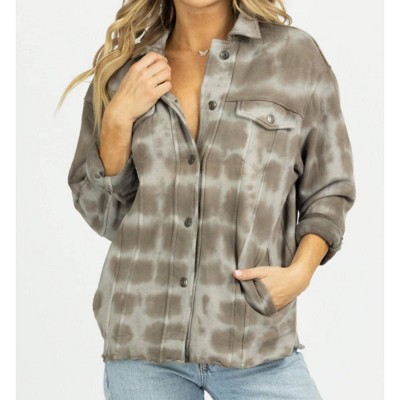 Women's DYED OVERSIZE SHIRT JACKET - OLIVACEOUS