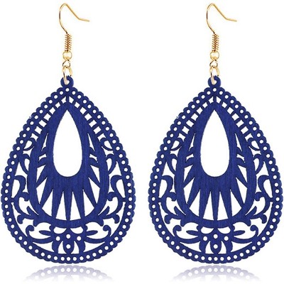 Handmade Bohemian Geometric Wood Earrings for Women Vintage Bohemian African Nature Wooden Earrings Lightweight Hollow Teardrop Ethnic Fashion