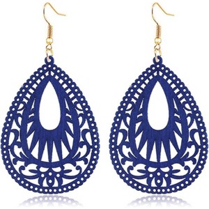 Handmade Bohemian Geometric Wood Earrings for Women Vintage Bohemian African Nature Wooden Earrings Lightweight Hollow Teardrop Ethnic Fashion - 1 of 4