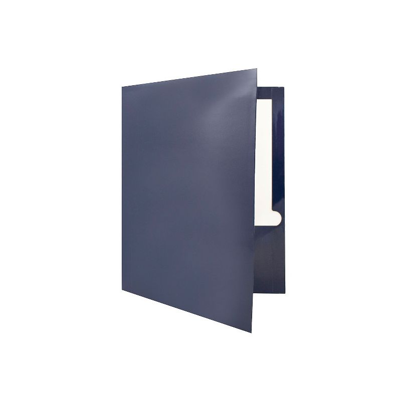 JAM Paper Laminated Glossy 2 Pocket Presentation Folders Navy Blue 100/Box 5042523B, 4 of 6