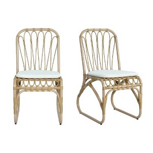 COWLOWN Natural Set of 2 Outdoor PE Wicker Dining Chairs with Washable Cushions, Ideal for Backyard, Poolside, Garden and Patio - 1 of 4