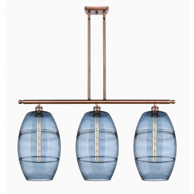 Vaz - 3 Light Stem Hung Island In Industrial Style-19 Inches Tall and 36.5 Inches Wide