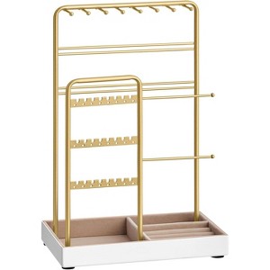 Metal Jewelry Display Stand with Velvet Tray, Organizer Holder for Necklaces, Stud Earrings & Rings, Pale Gold - 1 of 4