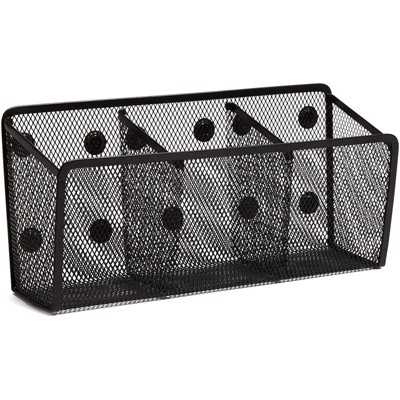 Black Metal Mesh Magnetic Desk Organizer with 3 Compartments