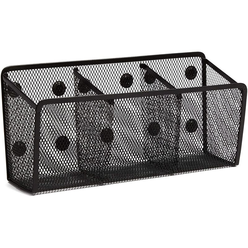 Juvale Black Mesh Wire Magnetic Pencil Pen Holder with 3 Compartments, Desk Organizer 10.5 in, 3 of 7