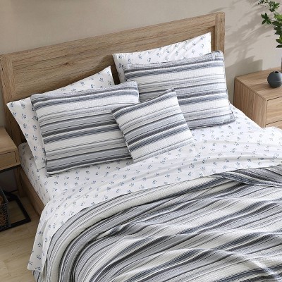 Fresno Blue Cotton Reversible Full Quilt Set with Pillow Cover