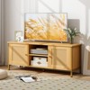 Costway TV Stand for TVs up to 55” PE Rattan Weaving Media Console Table w/ 2 Cabinets & Open Shelf Farmhouse Entertainment Center w/ 2 Cable Holes - 2 of 4