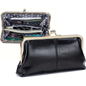 Paaaawaters Wallet for Women, Genuine Leather Coin Purse Kiss Lock Wallets with Zipper Coin Pocket, Multi-card Slots Card Holder - 1 of 4