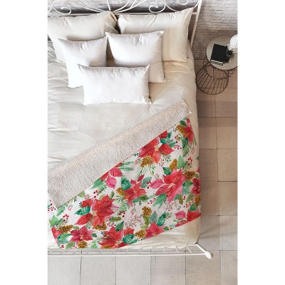 Ninola Design Poinsettia Holiday Flowers Sherpa Fleece Blanket - Deny Designs