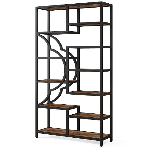 7-Tier Corner Shelf, 78.7 Narrow Bookshelf Corner BookcaseRustic