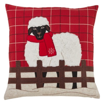 Saro Lifestyle Plaid Christmas Sheep Down Filled Pillow