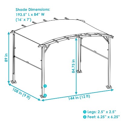 Tan Metal Arched Pergola with Retractable Canopy, 12 Ft.