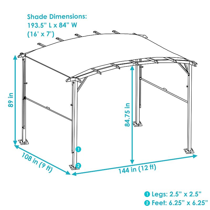 Sunnydaze 9' x 12' Metal Arched Pergola with Retractable Canopy, 3 of 12