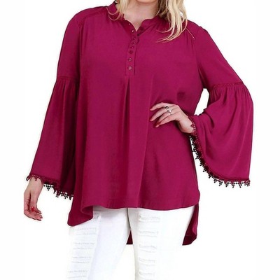 Women's Popover Trumpet Sleeve Blouse - umgee