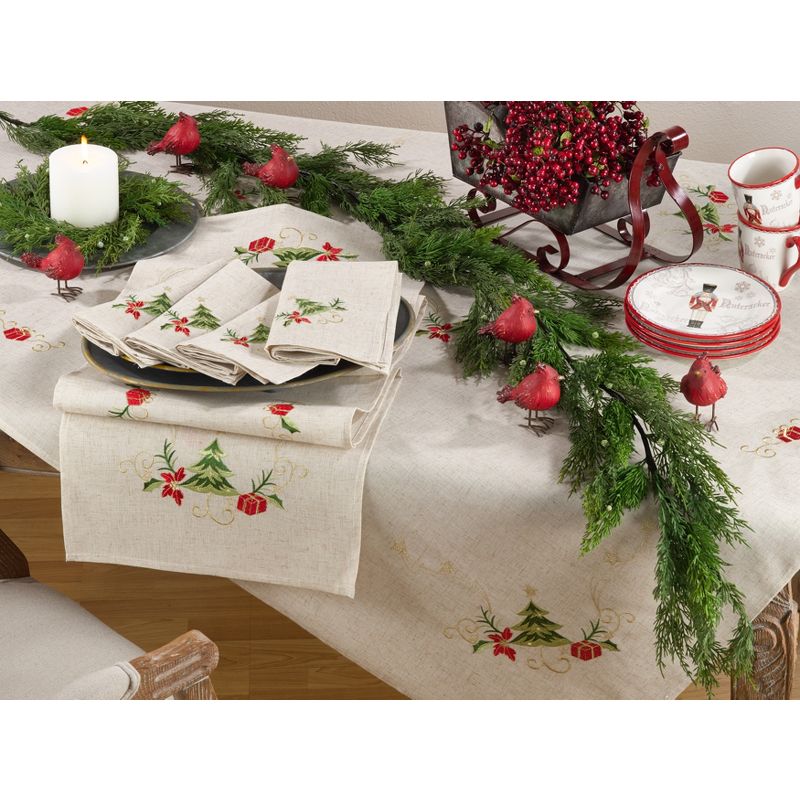 Saro Lifestyle Embroidered Christmas Tree Design Holiday Linen Blend Tablecloth, 4 of 5