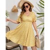 Women's Plus Size Boho Floral V Neck Ruffle Short Sleeve Dress Elastic High Waist A Line Dress - 3 of 4