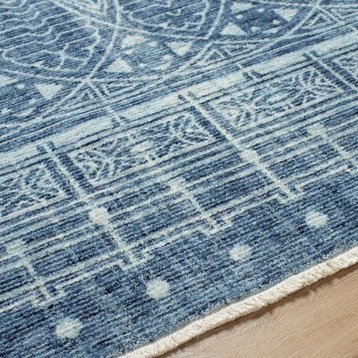 Isael Dark Blue Bohemian Synthetic Rectangular Area Rug