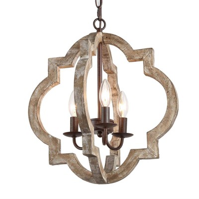 LNC Timeless 3-Light 16" Farmhouse/Rustic Small Lantern Chandelier, Rustic Bronze and Weathered Gray Wood Tone