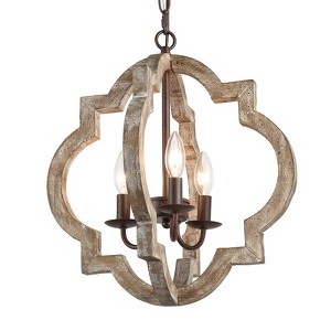 LNC Timeless 3-Light 16" Farmhouse/Rustic Small Lantern Chandelier, Rustic Bronze and Weathered Gray Wood Tone - 1 of 4