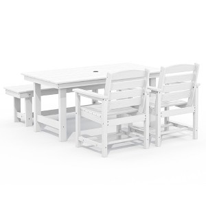 Hyleory Recycled HDPE 4pc Patio Dining Set - Rectangular Table & Umbrella Hole,Patio Dining Bench,2 Patio Armchairs - 1 of 4