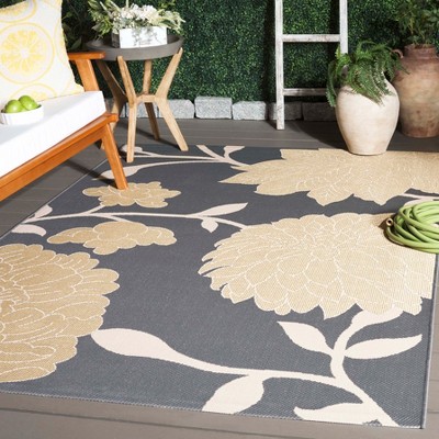 Gray Floral Low Pile Synthetic Outdoor Area Rug